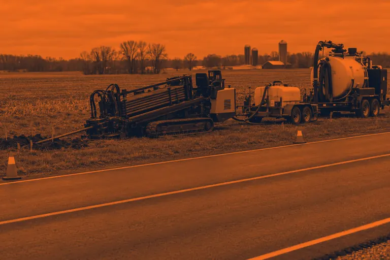 Horizontal directional drill at a bore entry point